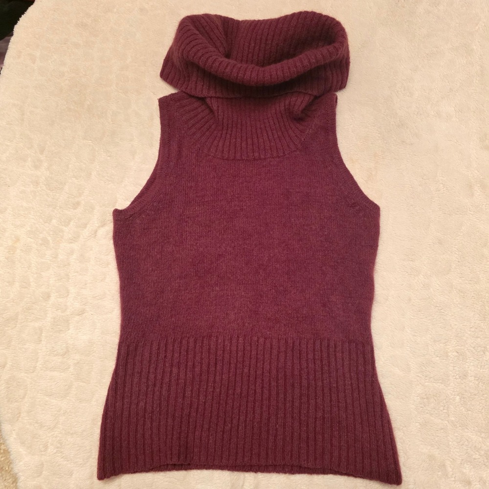 Rampage Burgundy Vintage Angora Rabbit Hair Blend Sleeveless Turtleneck Sweater